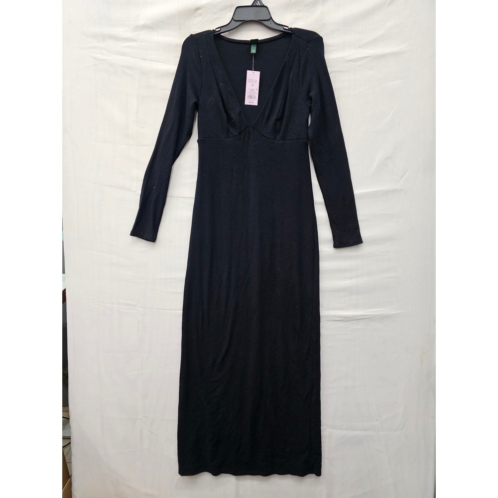 Wild Fable Womens V-Neck Long Sleeve Maxi Dress Black Polyester Size Medium